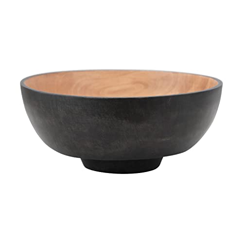 Creative Co-Op Hand-Carved Mango Wood Footed Bowl, 12" L x 12" W x 5" H, Black