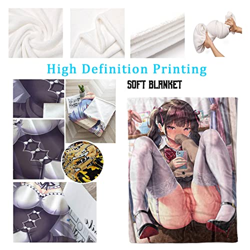 Fleece Throw Blanket, Sexy Anime Waifu Ecchi Girl Soft & Breathable Fleece Blanket, Throw Blanket for Bed, Sofa, Couch, Travel, Camping, 40x50 inches