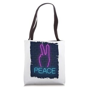 90s peace love hand sign peace tote bag