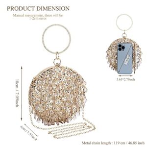 UBORSE Round Clutch Purse for Women Gold Beaded Evening Bag Crystal Sequin Prom Party Handbag with Rhinestone Handle