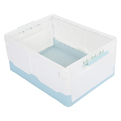 Atezch_ Collapsible Storage Bins with Lids Folding Plastic Stackable Utility Crates Container Organizer Cube for Home Office Closet (Blue)