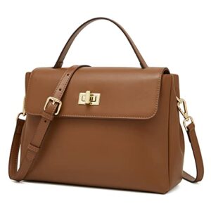 foxlover leather satchel handbags for women trendy shoulder bag purses designer top handle crossbody bag (brown)