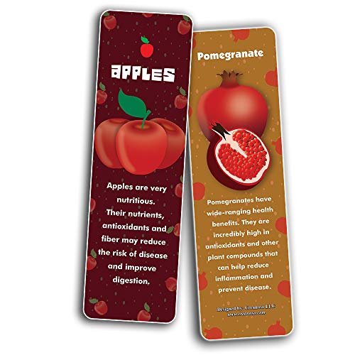 Creanoso Healthy Fruits Bookmarks (30-Pack) – Cool Gift Token for Kids, Boys & Girls, Teens – Party Favors Supplies – Book Reading Rewards Incentive – Great Giveaways Set – Page Binder