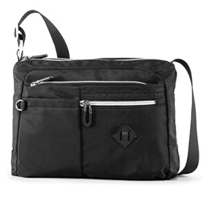 medium crossbody purse bag with inside key hook shoulder bag for everyday travel waterproof nylon (black)