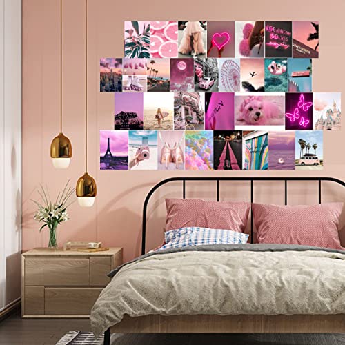 Michgar Room Decor for Teen Girls Aesthetic Pink Wall Collage Kit，50PCS 4X6 Room asthetic wall images,Dorm Photo Display aesthetic pictures，Posters for Bedroom，Teen Girl Room Decor 。…