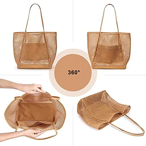 Women's Shoulder Bags Mesh Beach Handbag Large Tote Purse Summer Handbag Hobo Bag for Vacation, Sky Blue