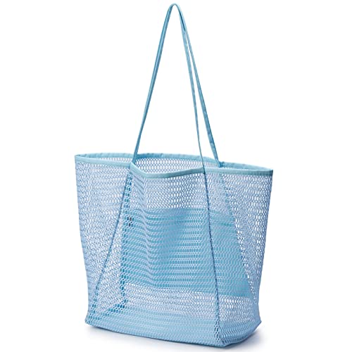 Women's Shoulder Bags Mesh Beach Handbag Large Tote Purse Summer Handbag Hobo Bag for Vacation, Sky Blue