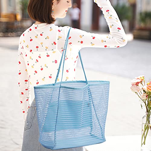 Women's Shoulder Bags Mesh Beach Handbag Large Tote Purse Summer Handbag Hobo Bag for Vacation, Sky Blue