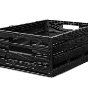 Alco Designs Collapsible Storage Bin/Container: Grated Wall Utility Basket/Tote, Durable, Long-Lasting, Wooden Designed Plastic (Small 24x16x4.1", Black)