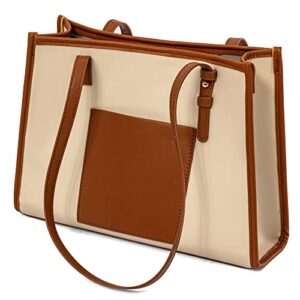 Tote Bag, PU Tote Bag for Women with Zipper Pocket Lightweight Shoulder Bag Handbag for Work, Office, School,Gym,Beach,Travel (Beige)