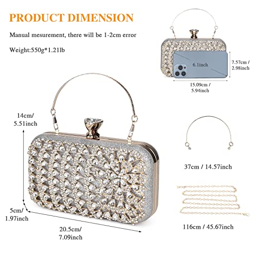 Tanpell Diamond Evening Bag Clutch Purses for Women Sequin Glitter Clutch Bag Evening Handbag Shoulder Bags Purse for Wedding Party Prom (Silver)