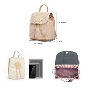 Liadreem Women's Straw Backpack Mini Shoulder Crossbody Bags Convertible Daypack Summer Beach Flap Drawstring Purse, Brown