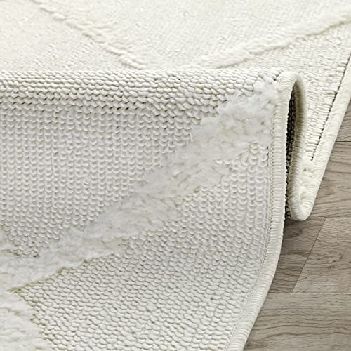 Antep Rugs Palafito 5x7 Geometric Shag Diamond High-Low Pile Textured Indoor Area Rug (White, 5'3" x 7'6")