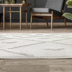 Antep Rugs Palafito 5x7 Geometric Shag Diamond High-Low Pile Textured Indoor Area Rug (White, 5'3" x 7'6")