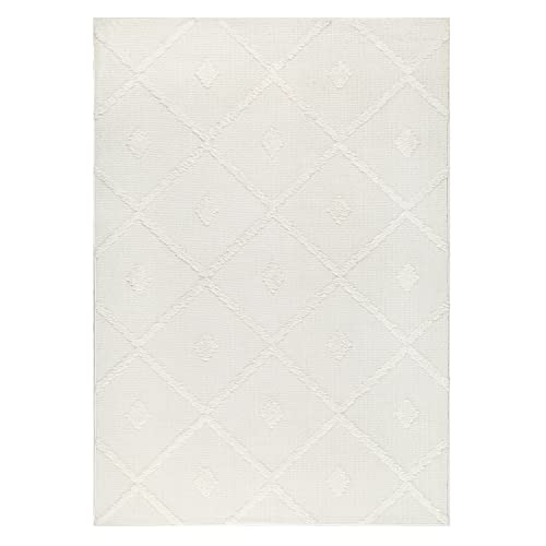 Antep Rugs Palafito 5x7 Geometric Shag Diamond High-Low Pile Textured Indoor Area Rug (White, 5'3" x 7'6")