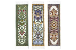 oriental carpet woven fabric bookmark – beige collection – 3 bookmark designs – beautiful, elegant, cloth bookmarks! best gifts & stocking stuffers for men,women,teachers & librarians!