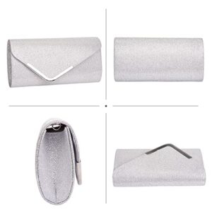 Larcenciel Silver Clutch Purses for Women, Shiny Sequin Envelope Clutch Evening Bag w/Chain, Fashion Shoulder Crossbody Handbags, Sparkly Party Prom Purse Bride Wedding Guest Clutch Dress Carry on Bag