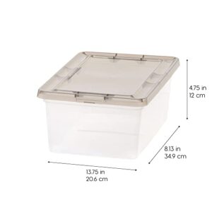 IRIS USA 6.7 Qt. Plastic Storage Container Bin with Latching Lid, Stackable Nestable Shoe Box Tote Shoebox Closet Organization School Art Supplies - Clear/Smoke, 12 Pack