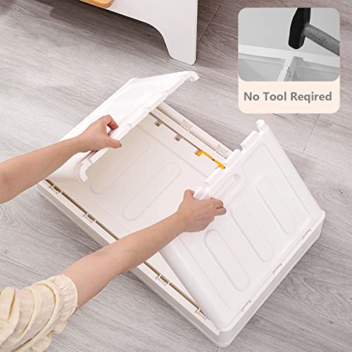 Folding and Stackable Container with Doors and Handles | Storage Container | Storage Organizer | Storage Totes | Trunk Organizer, 32 Liter, Set of 2, White&Cream Handle