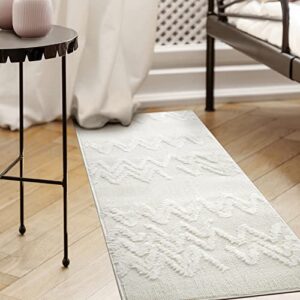 antep rugs palafito 2×5 geometric shag chevron high-low pile textured indoor area rug (white, 2′ x 5′)