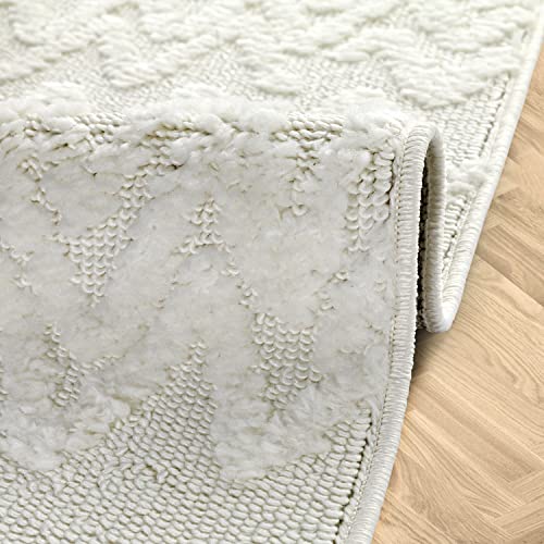 Antep Rugs Palafito 2x5 Geometric Shag Chevron High-Low Pile Textured Indoor Area Rug (White, 2' x 5')