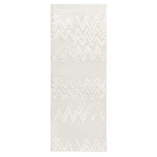 Antep Rugs Palafito 2x5 Geometric Shag Chevron High-Low Pile Textured Indoor Area Rug (White, 2' x 5')