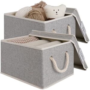 loforhoney home fabric storage bins with lids for organizing, foldable storage boxes with lids for shelves, clothes baskets with cotton rope handles, closet storage bins, large, light gray, 2-pack
