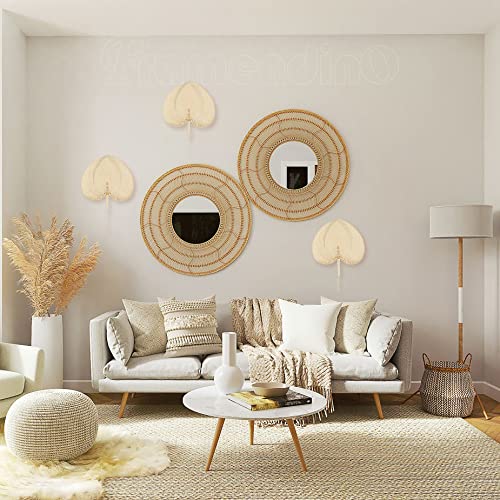 Framendino, 2 Pack Handmade Natural Bamboo Raffia Fans Hand Rattan Fan Woven Fans Plam Leaf Fans for Summer Home Wedding Decor Gift Favor