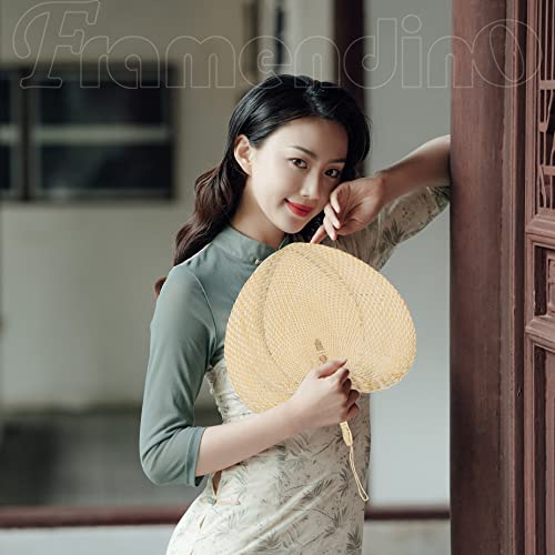 Framendino, 2 Pack Handmade Natural Bamboo Raffia Fans Hand Rattan Fan Woven Fans Plam Leaf Fans for Summer Home Wedding Decor Gift Favor