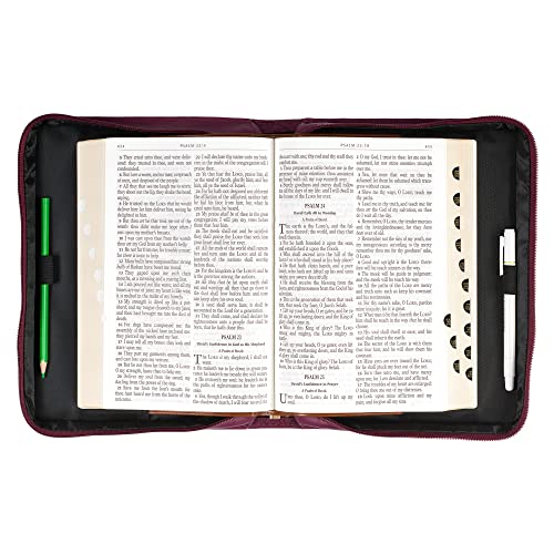 Christian Art Gifts Protective Maroon Floral Faux Leather Bible Cover Carry Case with Handle for Women: Walk by Faith - 2 Corinthians 5:7 Inspirational Bible Verse Zippered with Pocket, Medium