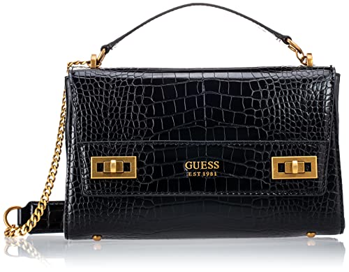 GUESS Womens Katey Croc Flap Shoulder Bag, Black, One Size US