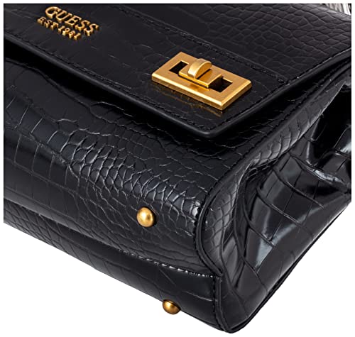 GUESS Womens Katey Croc Flap Shoulder Bag, Black, One Size US