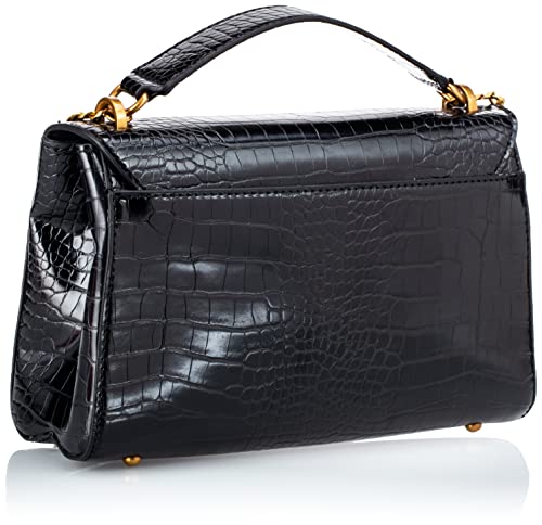 GUESS Womens Katey Croc Flap Shoulder Bag, Black, One Size US