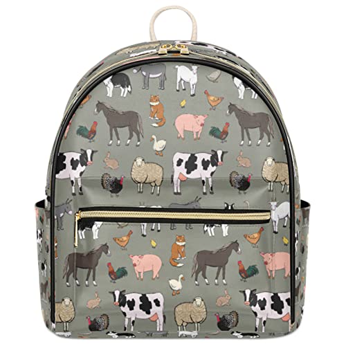 Cute Farm Animals Rooster Cow Backpack Purse for Women, PU Leather Lightweight Girls Ladies Shoulder Fashion Satchel Bags Backpacks Travel Casual Daypack