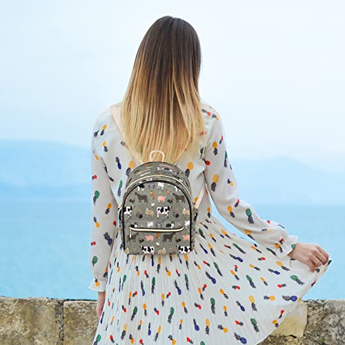 Cute Farm Animals Rooster Cow Backpack Purse for Women, PU Leather Lightweight Girls Ladies Shoulder Fashion Satchel Bags Backpacks Travel Casual Daypack