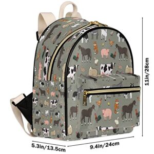 Cute Farm Animals Rooster Cow Backpack Purse for Women, PU Leather Lightweight Girls Ladies Shoulder Fashion Satchel Bags Backpacks Travel Casual Daypack