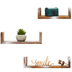 ecohome set of 3 brown floating shelves, easy-to-assemble floating wall mount shelves for bedrooms and living rooms