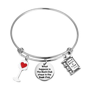 CENWA Book Club Gifts What Happens In The Book Club Stays In The Book Club Bracelet Book Lady Book Lover Gift (Book Club Br)