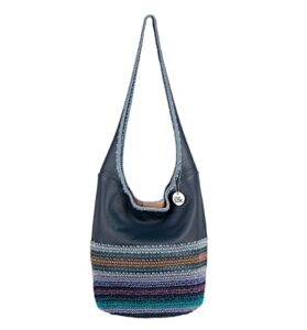 the sak back to bali 120 hobo bag in leather & hand-crochet, large shoulder purse, indigo seminyak