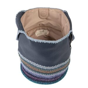The Sak Back To Bali 120 Hobo Bag in Leather & Hand-Crochet, Large Shoulder Purse, Indigo Seminyak
