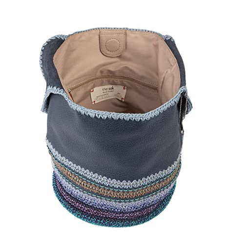 The Sak Back To Bali 120 Hobo Bag in Leather & Hand-Crochet, Large Shoulder Purse, Indigo Seminyak