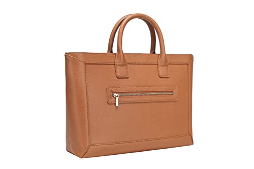 Daisy Rose Tote Shoulder Bag with Front Zipper - PU Vegan Leather - BROWN