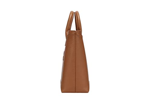 Daisy Rose Tote Shoulder Bag with Front Zipper - PU Vegan Leather - BROWN