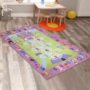 ottomanson machine washable wrinkle free hopscotch princess design cotton 4×6 kid’s area rug for playroom, kid’s room, bedroom, kindergarten, 4′ x 6′, pink