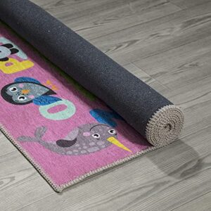 Ottomanson Machine Washable Wrinkle Free Hopscotch Princess Design Cotton 4x6 Kid's Area Rug for Playroom, Kid's Room, Bedroom, Kindergarten, 4' x 6', Pink