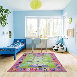 Ottomanson Machine Washable Wrinkle Free Hopscotch Princess Design Cotton 4x6 Kid's Area Rug for Playroom, Kid's Room, Bedroom, Kindergarten, 4' x 6', Pink