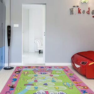 Ottomanson Machine Washable Wrinkle Free Hopscotch Princess Design Cotton 4x6 Kid's Area Rug for Playroom, Kid's Room, Bedroom, Kindergarten, 4' x 6', Pink