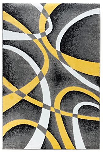 GLORY RUGS Area Rug 4x6 Yellow Door Mat Modern Swirls Carpet Bedroom Living Room Contemporary Dining Accent Sevilla Collection 4816