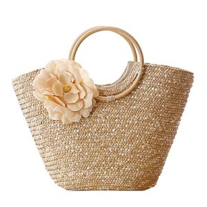 hbje beach bags women totes bags handmade knitting large straw ladies handbags summer flowers rattan woven bag purses,beige