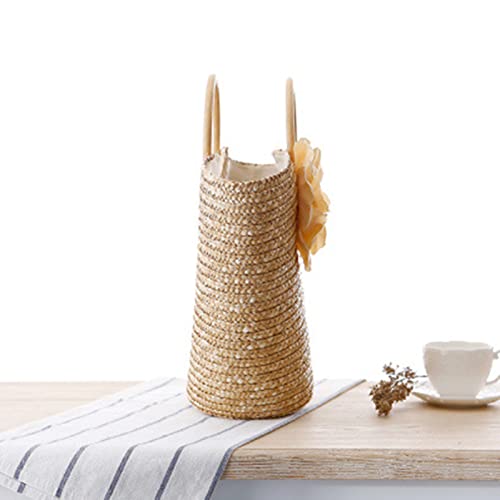 HBJE Beach Bags Women Totes Bags Handmade Knitting Large Straw Ladies Handbags Summer Flowers Rattan Woven Bag Purses,Beige